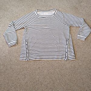 Lou & Grey Pullover Terry Sweatshirt Womens M Gray White Striped Side Snap